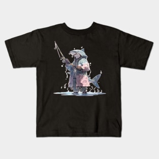 Anime Shark Fishing with a Broken Pole Kids T-Shirt